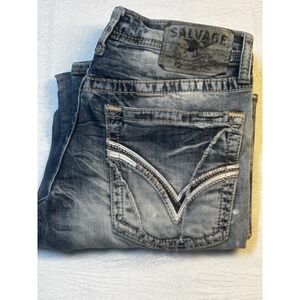 Salvage Buckle Mens Mayhem-Straight Regular Distressed‎ Jeans 32R Thrashed